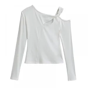 European/American Style Pure Erotic Short-sleeved Long-sleeved Top With Shoulder Slit, Matching Shoulder Undergarment, Casual T-shirt thumbnail-1