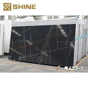 New Modern Design Calacatta Black Engineered Stone Artificial Quartz Slab Low Silicon Polish Surface Kitchen Countertop thumbnail-5