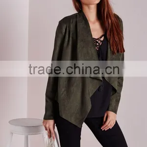 2015 Women Winter Short Waterfall Faux Suede Jacket thumbnail-5