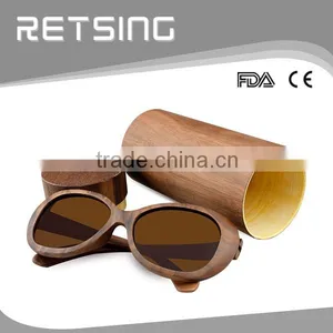 Bamboo Material Cylinder Sunglass Case Walnut Wood thumbnail-1