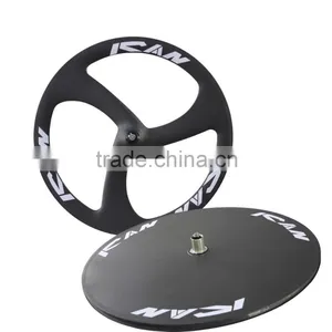 2016 700C Front 3 Spokes Clincher 3s Wheels Rear Carbon Clincher Disc Wheelset DC-01 3K Matt Fit for TT Bike thumbnail-1