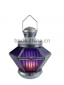 Candle Lantern Blue Glass Sn-388 thumbnail-1