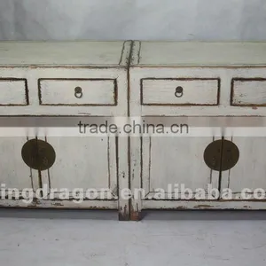 Chinese Antique Furniture Pine Wood Shanxi White Two Drawer Two Door Cabinet thumbnail-1