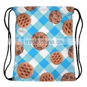 High Quality 3D Printed Cookie Blue Grid Kids Ecobag Drawstring Bag thumbnail-6