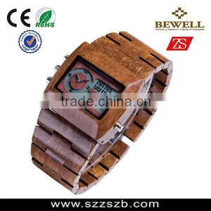 Bewell Wood Material Day Date Month Watch Movement Date Watches Digital Wood Watch thumbnail-1