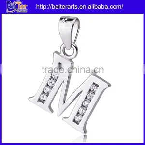 925 Sterling Silver Paved Diamond m Alphabet Pendant Design Letter m Pendant thumbnail-1