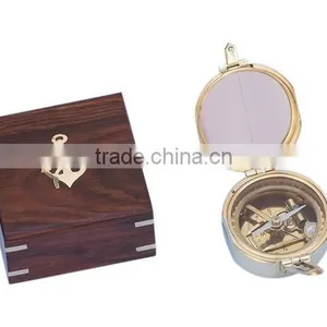 Nautical Solid Brass Compass Pocket Compass With Rosewood Box 13431 thumbnail-2