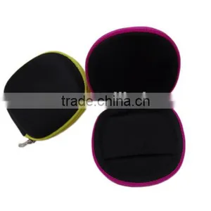 Black Round Zipper Portable Earphone Storage Hard EVA Case thumbnail-3