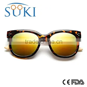 Handcraft Sustainable Eco-friendly Custom Wood Sunglasses Polarized Mirror Lens PC Frame Sunglasses With Bamboo Temple thumbnail-2