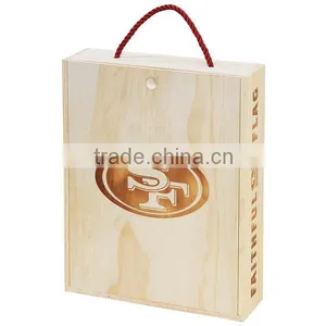 Wholesales Handmade Unfinished Pine Printing Logo Wooden 2 Bottles Wine Box thumbnail-2