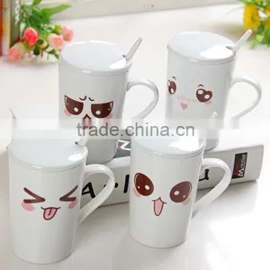 12 oz White Smiley Faces Ceramic Mugs thumbnail-1
