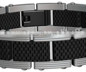 Fashion Men's Stainless Steel & Carbon Fiber Polished Bracelet Wholesale thumbnail-5