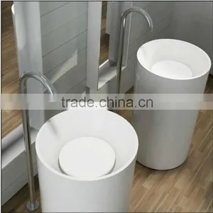 Solid Surface Stone Resin Square Free Standing Pedestal Resin Wash Basin,Artificial Stone Wash Basin thumbnail-5
