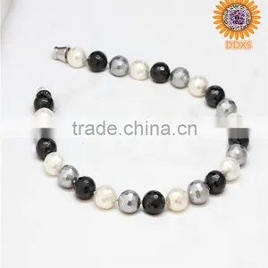 Mix White Grey Black Color Round Faceted South Sea Shell Pearl Beads Necklace for Chrismas Gift thumbnail-3