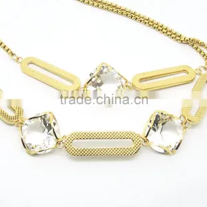 Trendy Stainless Steel Double Layer Big Crystal Gold Chunky Necklace thumbnail-4