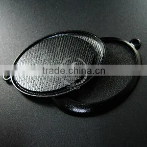 40*30mm Setting Size Brass Gun Black Simple Oval Bezel Tray DIY Pendant Charm Supplies 1421079 thumbnail-4