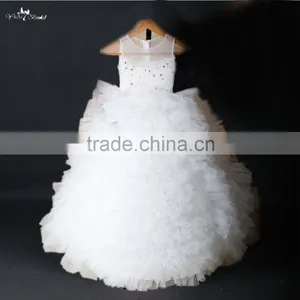FG6 Real Sample Pictures Puffy Tulle Skirt Gold Flower Baby Girls Long Children Wedding Dresses thumbnail-3