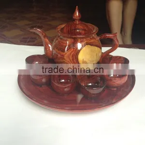 Wooden Tea Set Made in Vietnam, High Quality Tea Cup, Tea Pot and Service Plate thumbnail-6