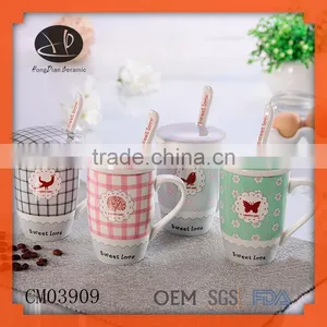 Ceramic Mug With Spoon,coffee Mug With Lid&spoon,floral Dot Travel Mug With Handle,mug With Spoon thumbnail-1
