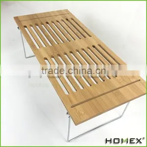 Bamboo Stackable Storage Shelf /stacking Rack With Steel Legs Homex-BSCI thumbnail-1