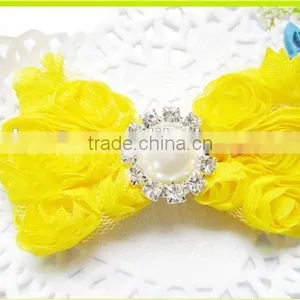 CF0730 New Designs Small Bead Ruffle Rose Rossete Bow for Hair Clip Decoration. thumbnail-5