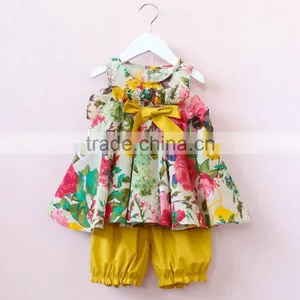 BBY6021 Fashion Clothing 2017 Child Girls Flower Tops and Shorts Two Piece Sets thumbnail-1