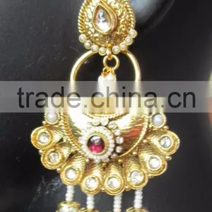 PEARL Dangler Gold Tone Dangler POLKI EARRINGS thumbnail-3