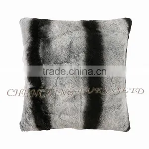 CX-D-103 Rex Rabbit Fur Dyed Like Chinchilla Shaggy Cushion Cover thumbnail-1
