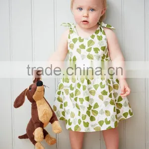 New Fashion 100% Cotton Material Pattern Girls Print Green Leaves Dress thumbnail-2