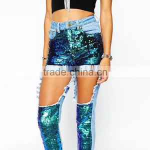 Hot Sex Funky Bling Bling Hollow Out Damaged Jeans for Girls thumbnail-3