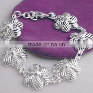 Fashion Silver Plated Bracelets, Fashion Flower Link Chain Jewelry thumbnail-1