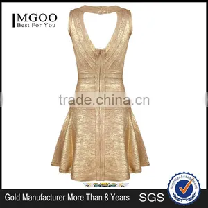 MGOO 2015 Brand Custom Made Cheap Price Gold Bandage Dress For Women Open With Back A Line Hollow Out Dress H487 thumbnail-4