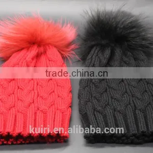 Children Fur Pompom Hat Baby Boys Girls Winter Beanie Hats Wool Knitted Caps For Kids 2016 Hot Sale thumbnail-2