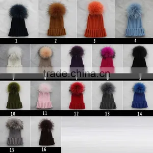 Myfur Baby Pink Removable Real Dyed Raccoon Fur Pom Poms Crochet Hat thumbnail-6
