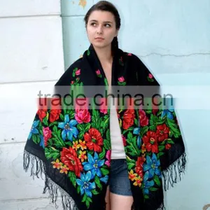 Vintage Ukrainian Shawl,Russian Shawl, Wool Shawl, Tablecloth, Floral Shawl ,Scarf With Tassels, Floral Scarf, Babushka thumbnail-5
