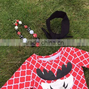 Baby Clothes Winter/fall Boutique Red Grid Ruffle Outfits Girls Reindeer Sets Christmas Outftis With Necklace and Headband thumbnail-5