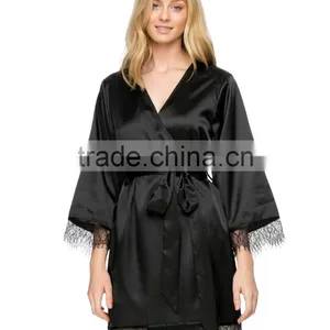 Fashion Wrap Front Long Sleeves Robe Relaxed Fit Silk Robe With Belt thumbnail-2