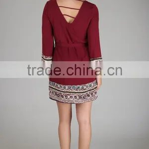 FASHION DRESS PRINTED BORDER SASH TIE DRESS thumbnail-3