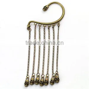 Fashion Tassel Halloween Skull Ear Cuff Clip On Stud Wrap Earrings thumbnail-3