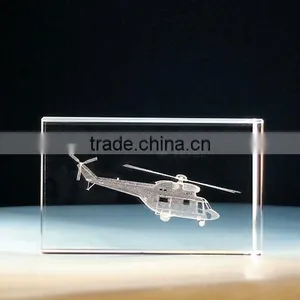 3D Laser Engraved Cube Crystal Airplane thumbnail-1