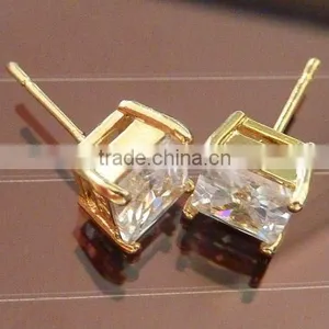 Princess Cut Stainless Steel Grade AA Cubic Zirconia Earrings Stud thumbnail-1