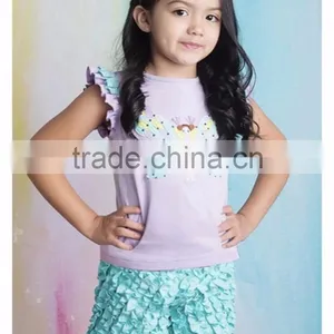 2017 Adorable Organic Cotton Baby Rompers Wholesale Baby Blue Solid Color Ruffle Clothes thumbnail-3