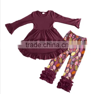 2017 New Design Baby Girl Spring/autunm Outfits Wine Red Dress With Pants Baby Suit thumbnail-1