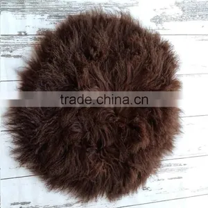 Newborn Wool Ruffle Blanket Flokati Baby Fur Round Rug Backdrop Newborn Photography Props Baby Basket Stuffer Background thumbnail-5