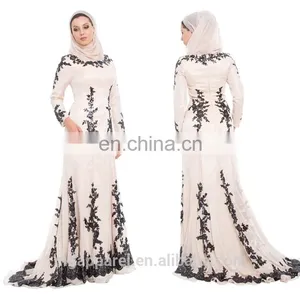 China OEM Long Sleeve Muslim Evening Dress Sequined Silk Beige Muslim Women Formal Dress, Muslim Evening Gown With Wrap Hijab thumbnail-1