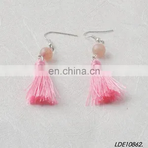 Fashion Strawberry Quartz Bead With Pink Tassel Drop Earring thumbnail-1
