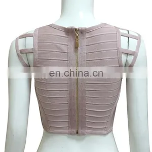 2017 Cap Sleeve Nude Bandage Crop Tops thumbnail-2