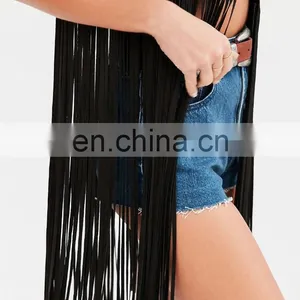 2016 New Design Fashion Woman Leather Chella Fringe Vests for Women, Black Color thumbnail-4