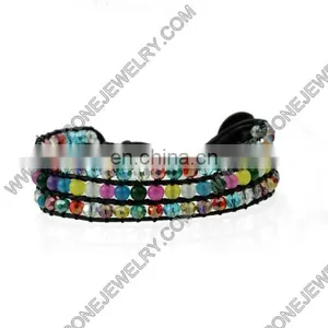 Fashion Leather Blue Beaded Wrap Bracelet for Sale thumbnail-2