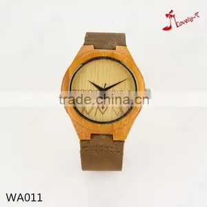 Wholesale Personalized Fashion Yellow Wood Case Watch Men Custom Logo Wrist Watch With Leather Band thumbnail-1